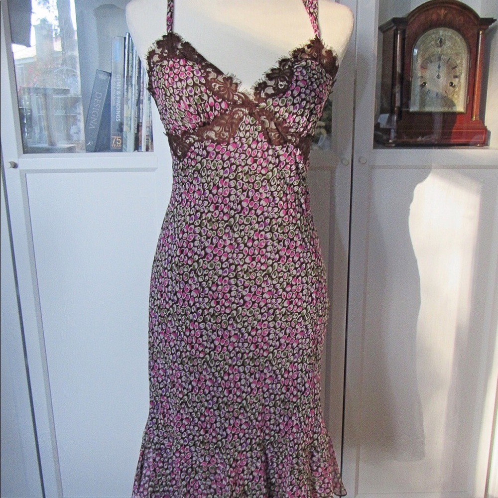 BCBGMAXAZRIA 100% Silk Romantic Ruffle Lace Dress